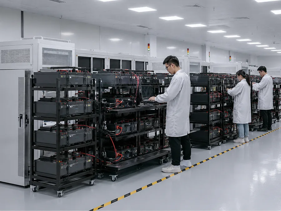Battery aging and capacity testing racks